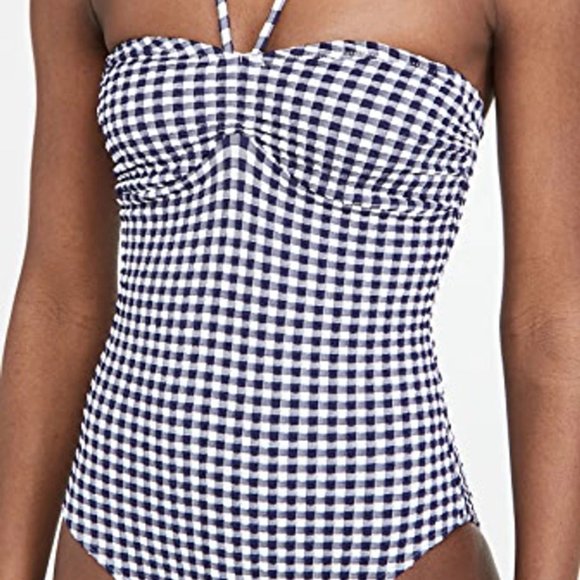 Shoshanna Cinched One Piece Swimsuit Navy/White, 2 - Picture 2 of 3